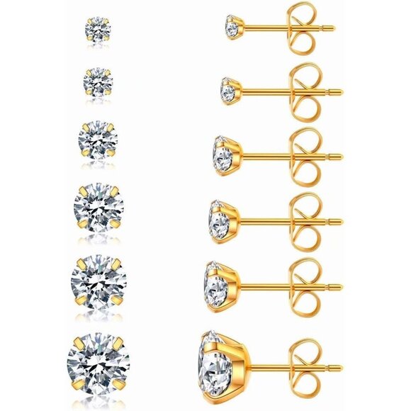 6 set stud-GD 14K Gold Plated Huggie Cubic Zirconia Hoop Earrings for Women - Picture 1 of 6